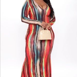 multicolor long sleeves maxi dress 1x
